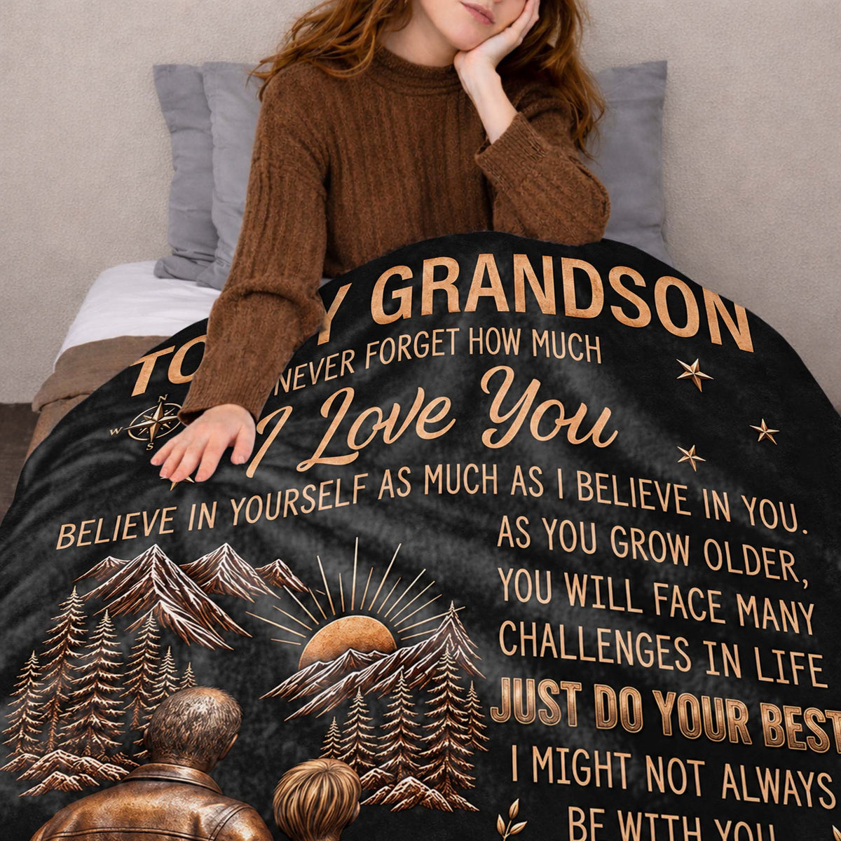 Personalized To My Grandson Grandpa Love Mountain Blanket
