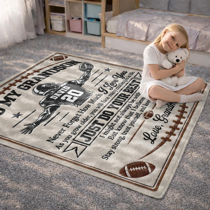 Personalized Grandson American Football Player Warm Fleece Blanket