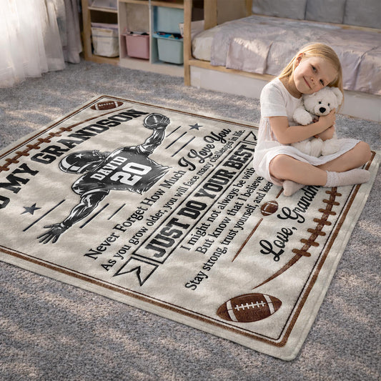 Personalized Grandson American Football Player Warm Fleece Blanket