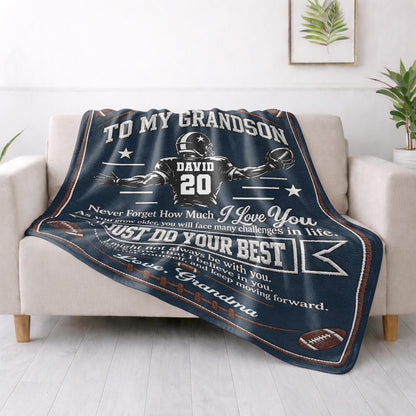 Personalized Grandson American Football Player Warm Fleece Blanket