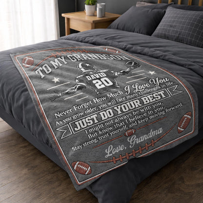 Personalized Grandson American Football Player Warm Fleece Blanket