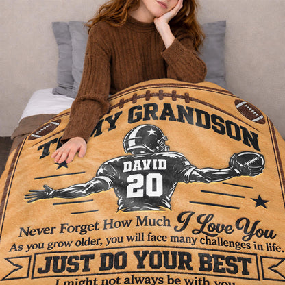 Personalized Grandson American Football Player Warm Fleece Blanket