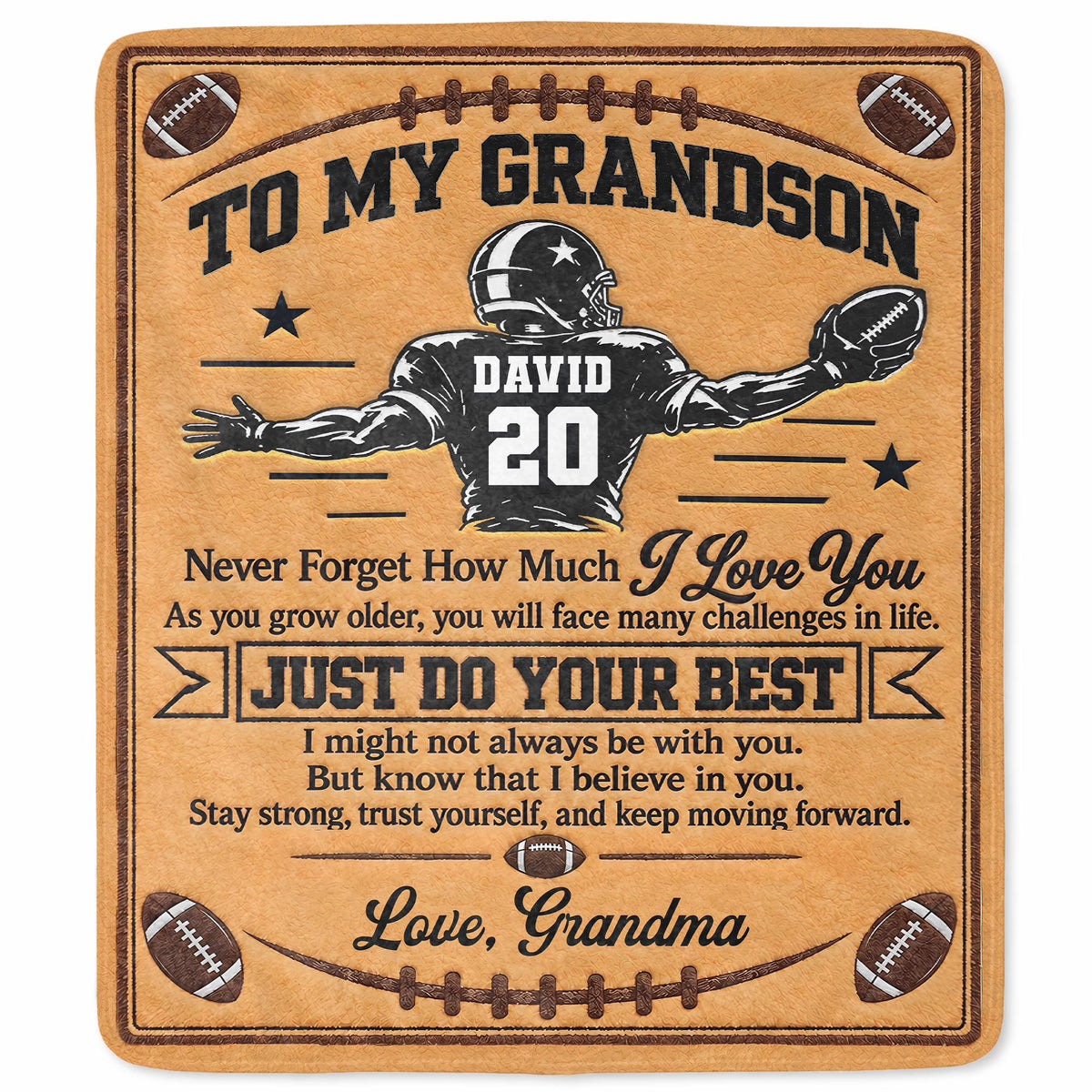 Personalized Grandson American Football Player Warm Fleece Blanket