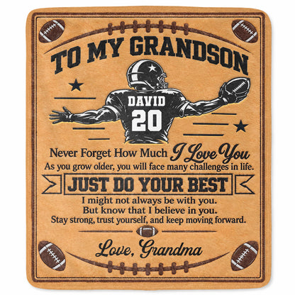 Personalized Grandson American Football Player Warm Fleece Blanket