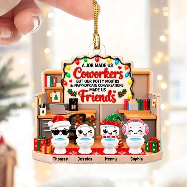 Personalized Cartoon Office Coworkers Scene Acrylic Tree Ornament