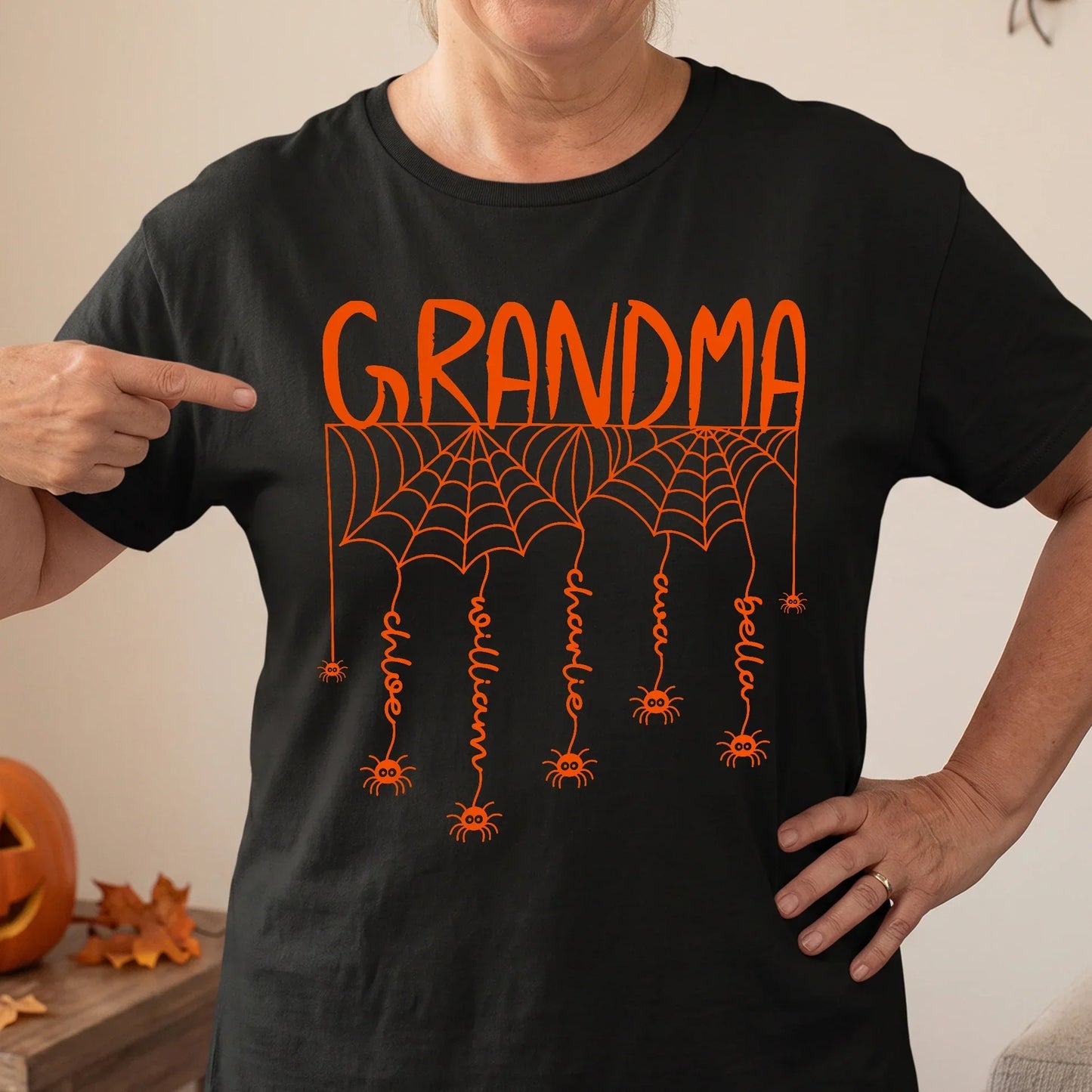 Personalized Grandma Spider Web Halloween T-Shirt
