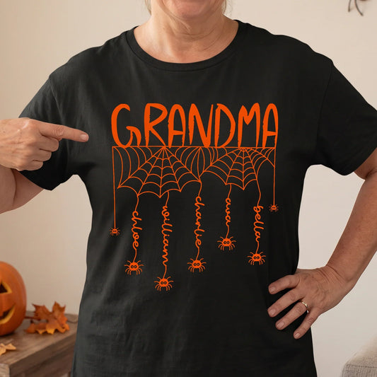 Personalized Grandma Spider Web Halloween T-Shirt