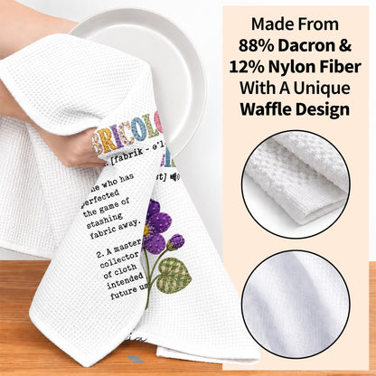 Fabricologist Definition One Who Stashes Fabric Away With Purple Flower - Personalized Kitchen Towel - HAND216_TOWL