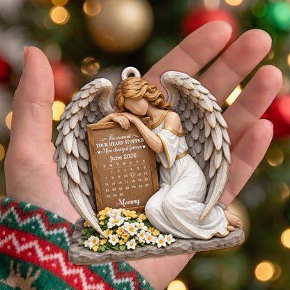 Personalized Angel Calendar Memorial Flowers Wood Ornament
