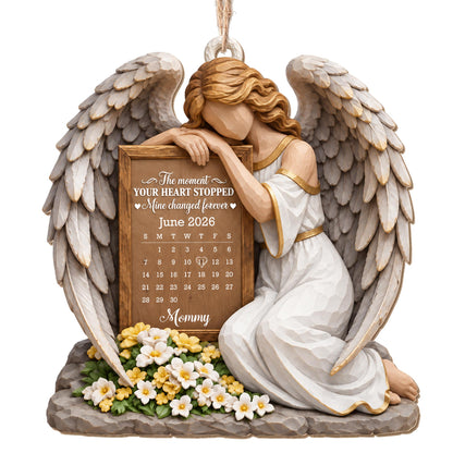 Personalized Angel Calendar Memorial Flowers Wood Ornament