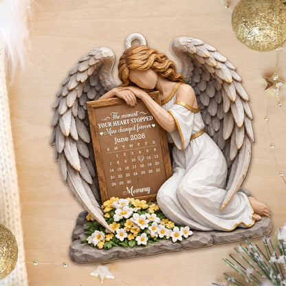 Personalized Angel Calendar Memorial Flowers Wood Ornament