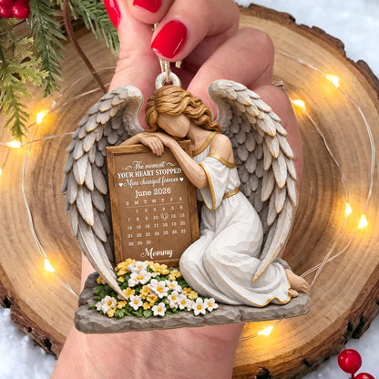 Personalized Angel Calendar Memorial Flowers Wood Ornament