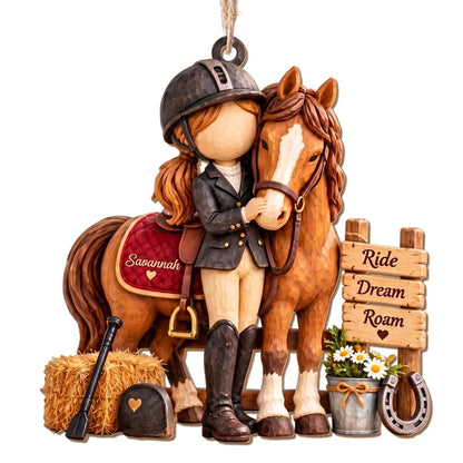 Personalized Ride Dream Roam Girl And Horse Wood Ornament