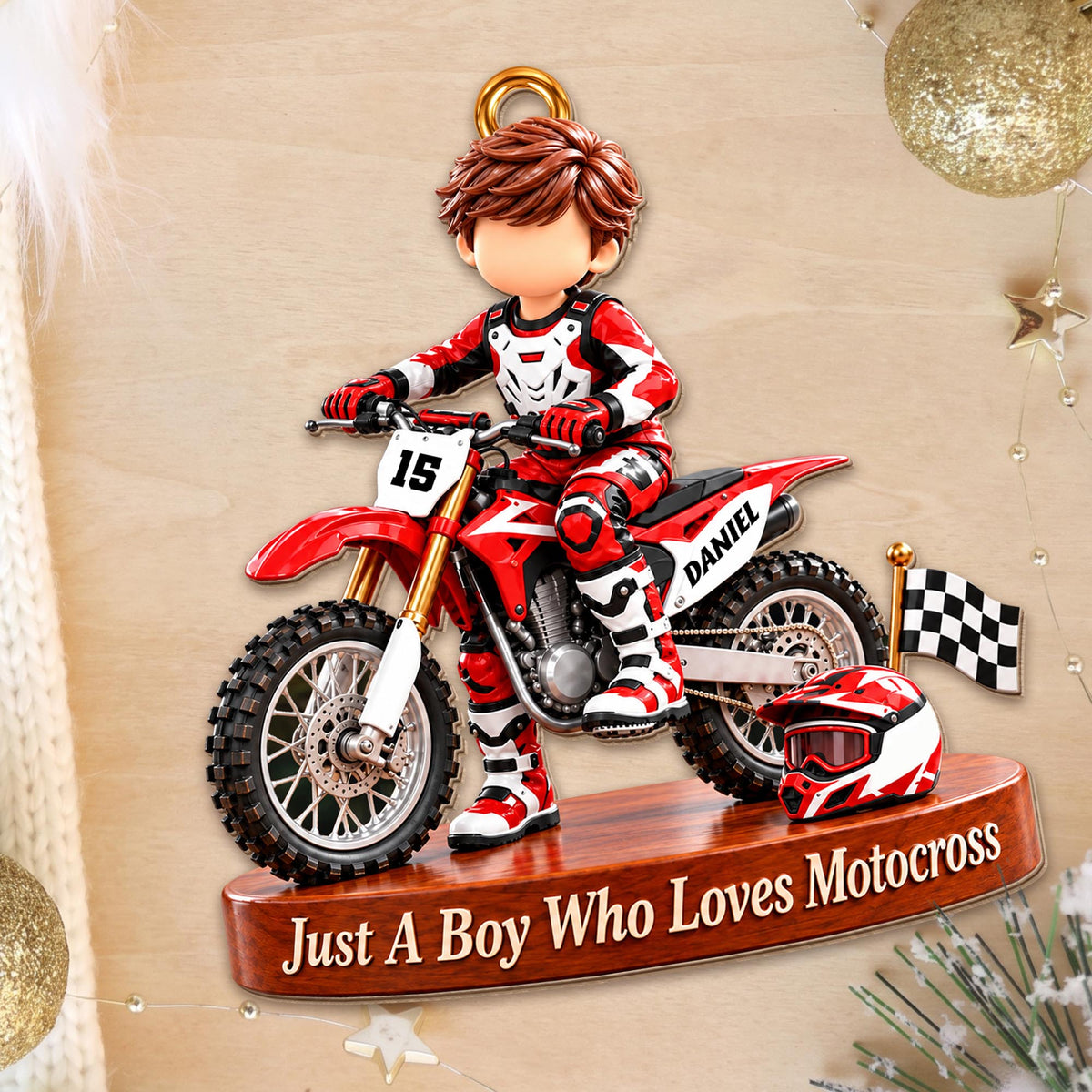 Personalized Just a Boy Who Loves Motocross Dirt Bike Ornament
