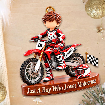 Personalized Just a Boy Who Loves Motocross Dirt Bike Ornament