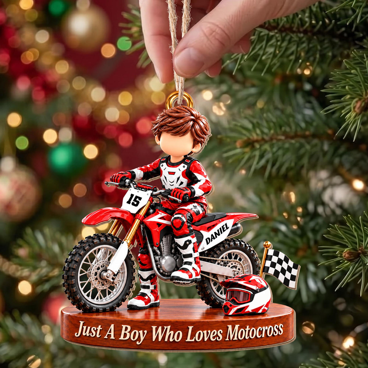 Personalized Just a Boy Who Loves Motocross Dirt Bike Ornament