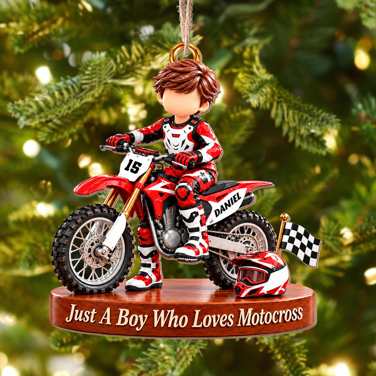 Personalized Just a Boy Who Loves Motocross Dirt Bike Ornament