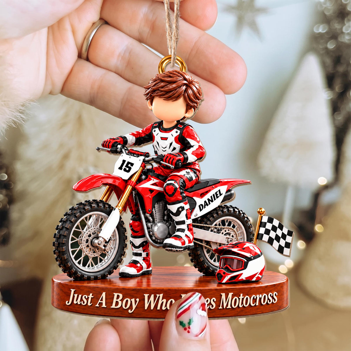 Personalized Just a Boy Who Loves Motocross Dirt Bike Ornament