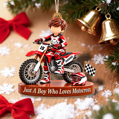 Personalized Just a Boy Who Loves Motocross Dirt Bike Ornament