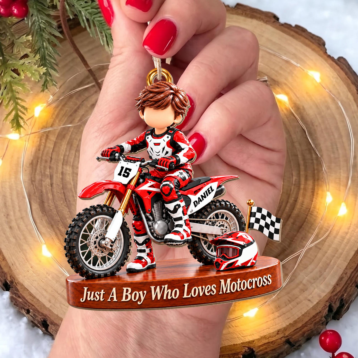 Personalized Just a Boy Who Loves Motocross Dirt Bike Ornament