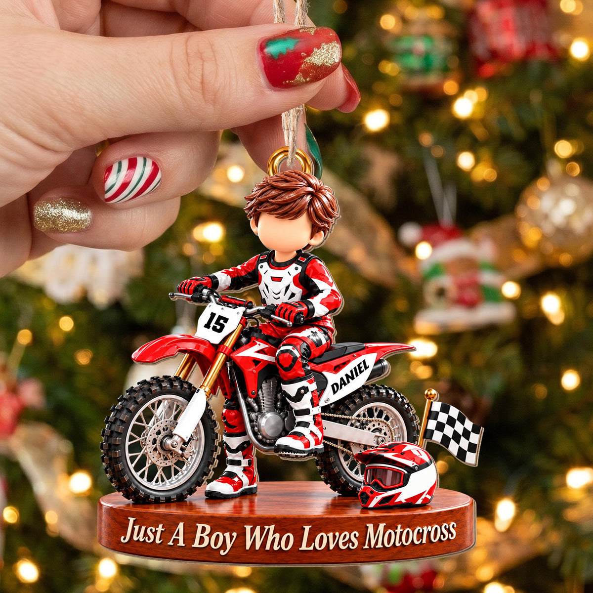 Personalized Just a Boy Who Loves Motocross Dirt Bike Ornament