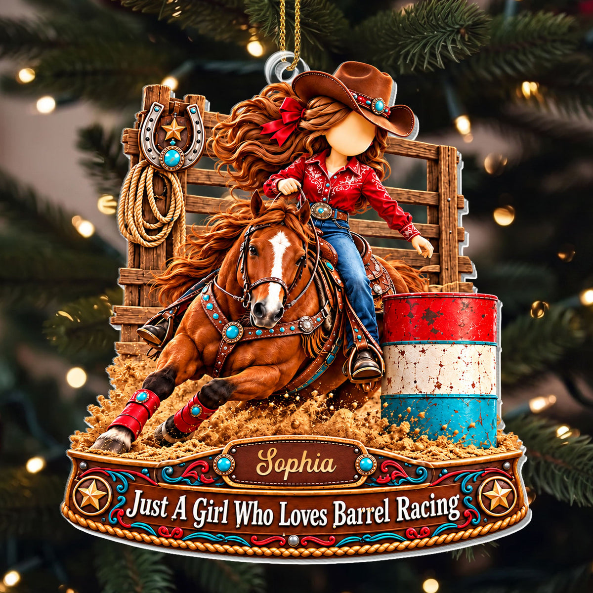 Just A Girl Who Loves Barrel Racing Horse And Cowgirl - Personalized Custom Acrylic Ornament, Christmas Gift - HOB608_ACO