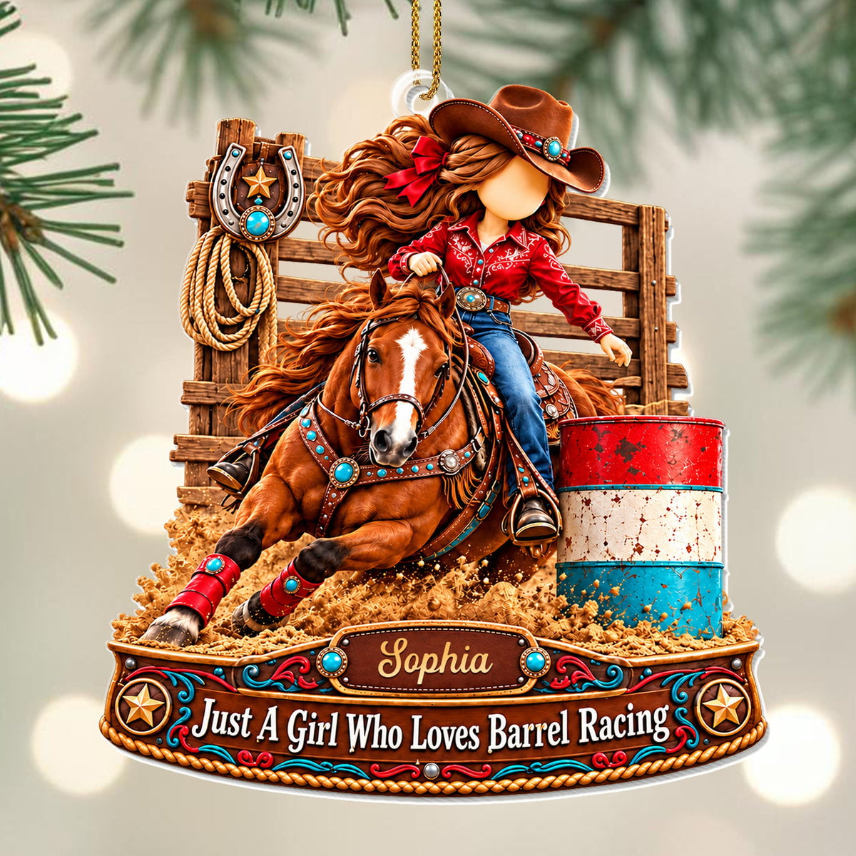 Just A Girl Who Loves Barrel Racing Horse And Cowgirl - Personalized Custom Acrylic Ornament, Christmas Gift - HOB608_ACO