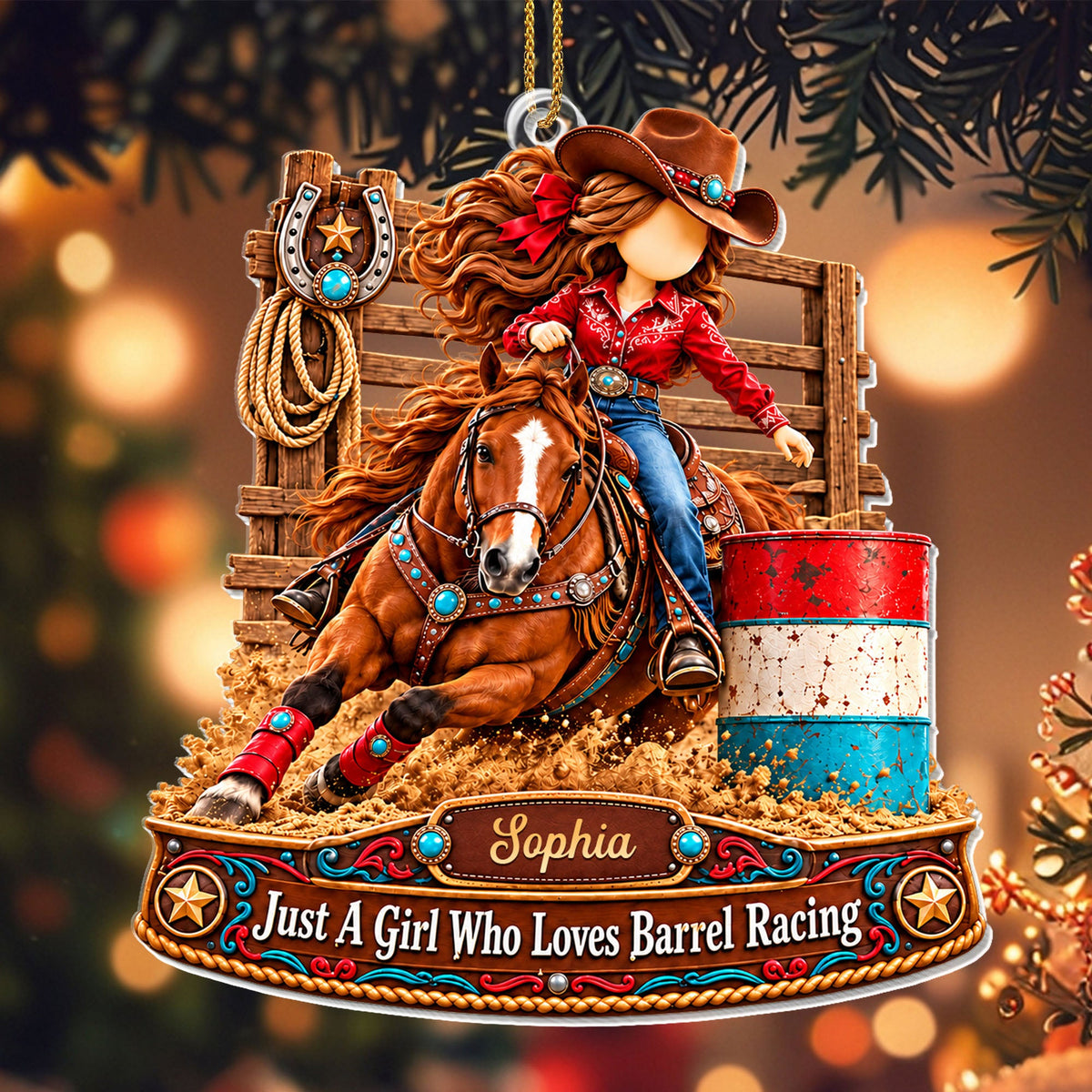 Just A Girl Who Loves Barrel Racing Horse And Cowgirl - Personalized Custom Acrylic Ornament, Christmas Gift - HOB608_ACO