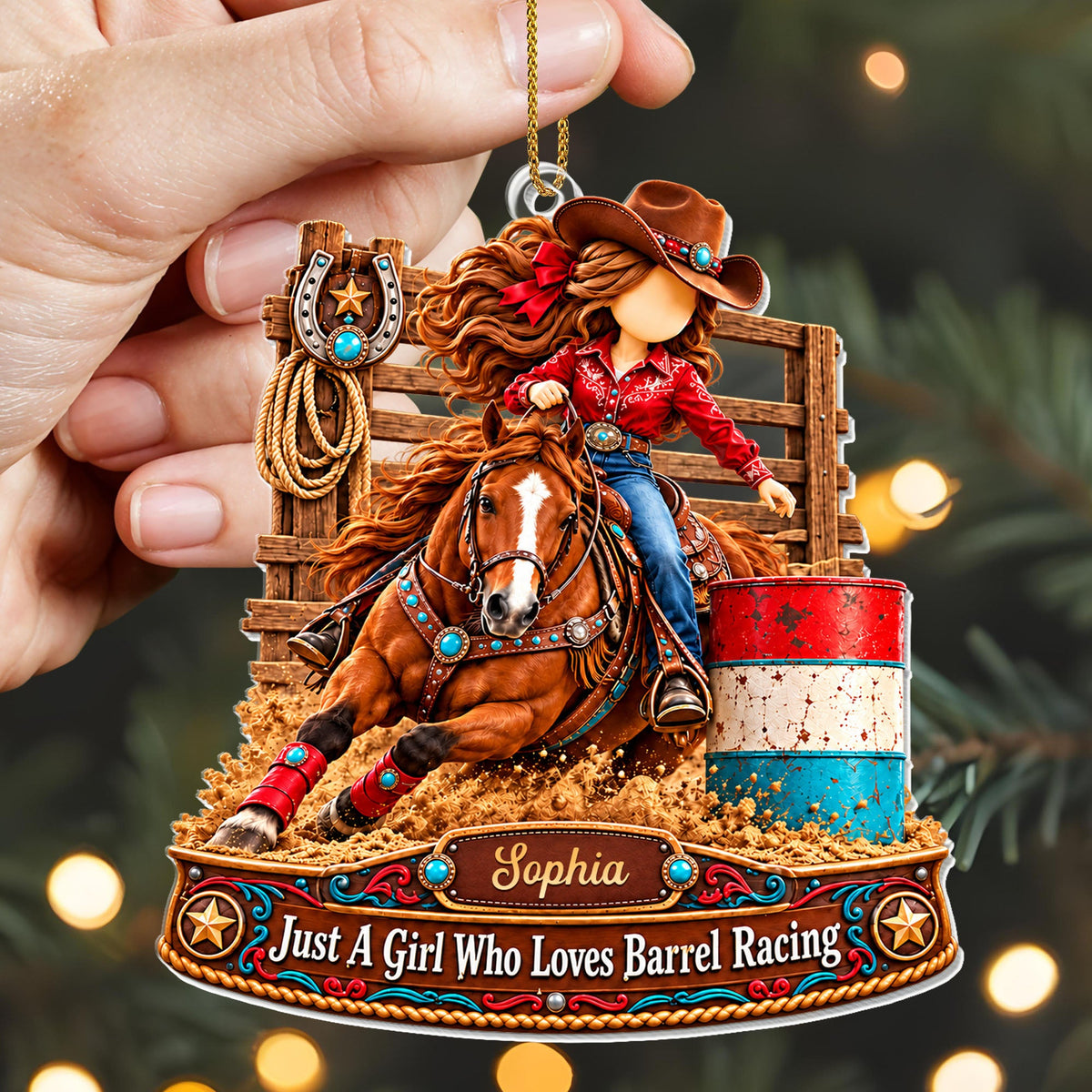Just A Girl Who Loves Barrel Racing Horse And Cowgirl - Personalized Custom Acrylic Ornament, Christmas Gift - HOB608_ACO