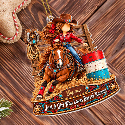 Just A Girl Who Loves Barrel Racing Horse And Cowgirl - Personalized Custom Acrylic Ornament, Christmas Gift - HOB608_ACO