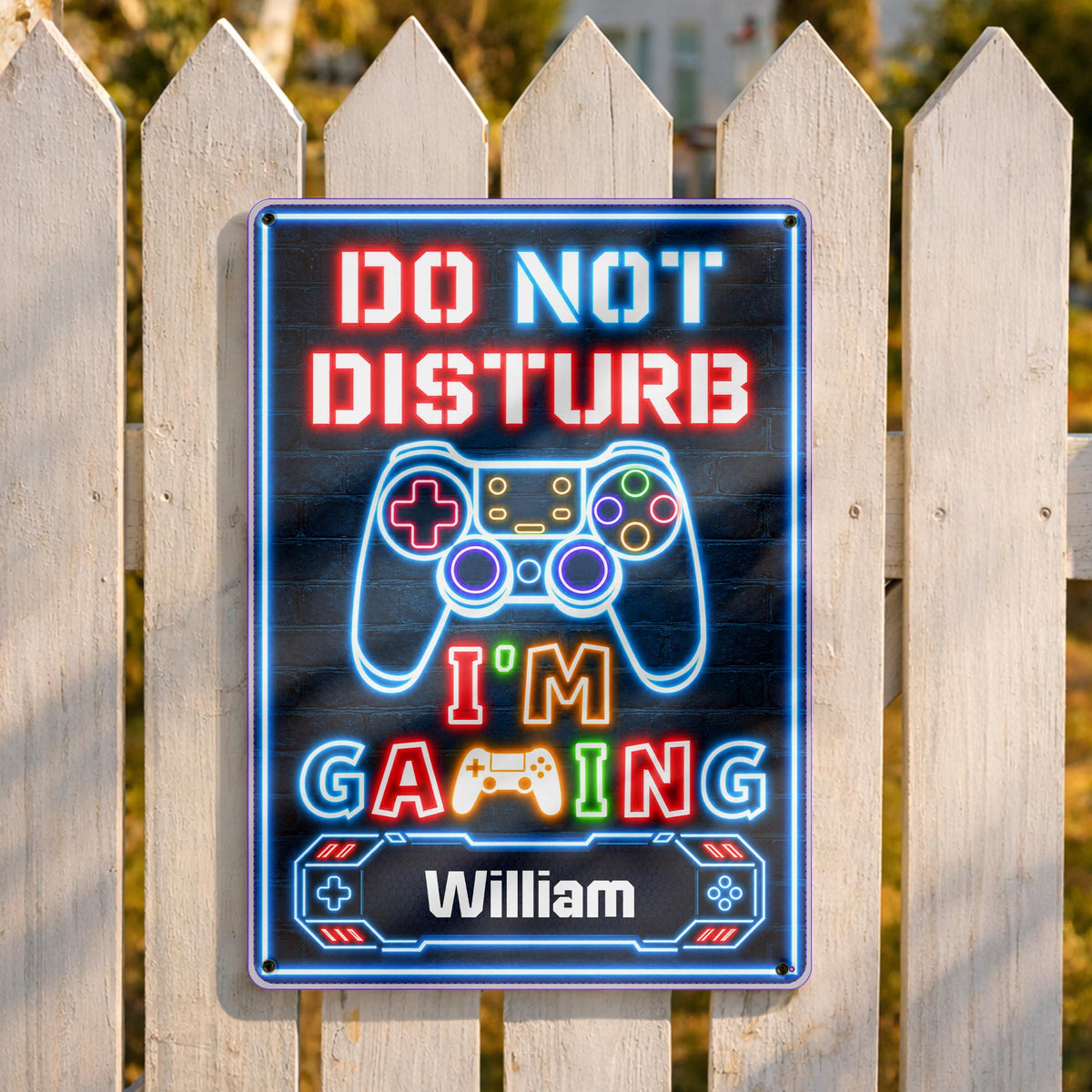 Do Not Disturb I'm Gaming With Controller Neon Design - Personalized Metal Sign - HOB616_MSIGN