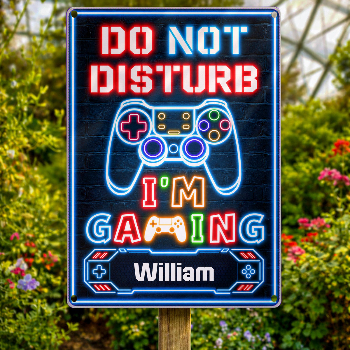 Do Not Disturb I'm Gaming With Controller Neon Design - Personalized Metal Sign - HOB616_MSIGN
