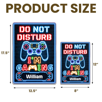 Do Not Disturb I'm Gaming With Controller Neon Design - Personalized Metal Sign - HOB616_MSIGN