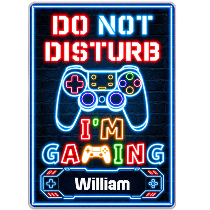 Do Not Disturb I'm Gaming With Controller Neon Design - Personalized Metal Sign - HOB616_MSIGN
