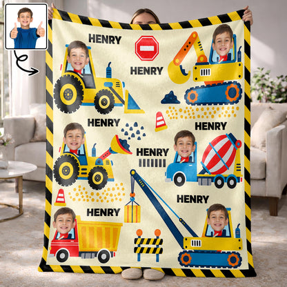 A Busy Day On The Construction Site With Excavator And Bulldozer - Personalized Custom Blanket - HOB647_BLK