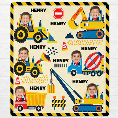 A Busy Day On The Construction Site With Excavator And Bulldozer - Personalized Custom Blanket - HOB647_BLK