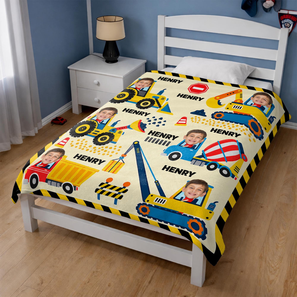 A Busy Day On The Construction Site With Excavator And Bulldozer - Personalized Custom Blanket - HOB647_BLK