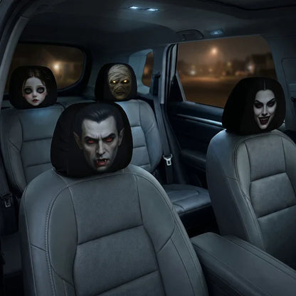 Personalized Car Headrest Cover Set, Halloween Horror Passengers, Unique Gift for Horror Fans