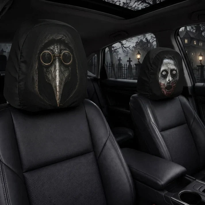 Personalized Car Headrest Cover Set, Halloween Horror Passengers, Unique Gift for Horror Fans