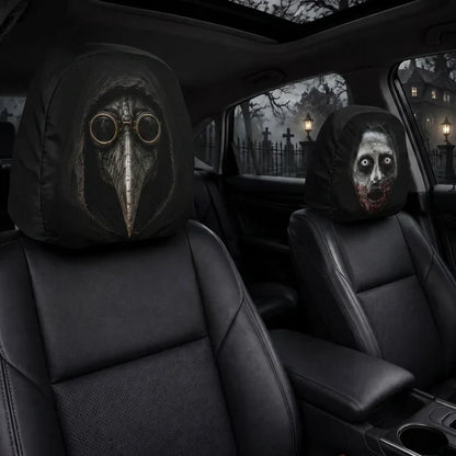 Personalized Car Headrest Cover Set, Halloween Horror Passengers, Unique Gift for Horror Fans