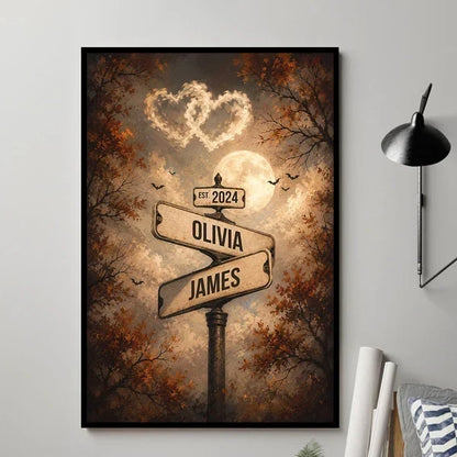 Personalized Moonlit Couple Street Signs Poster or Canvas