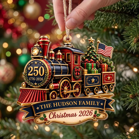 Personalized Patriotic Steam Train 250th Wood Ornament