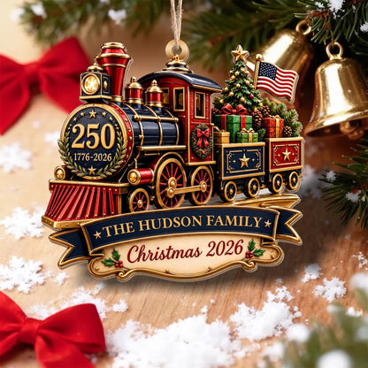 Personalized Patriotic Steam Train 250th Wood Ornament