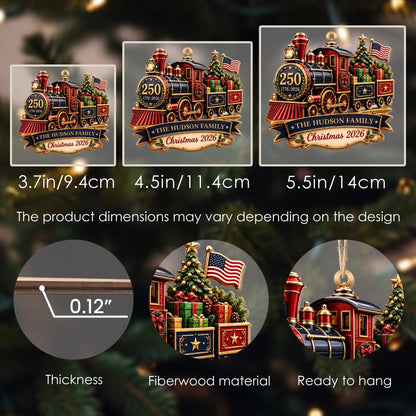 Personalized Patriotic Steam Train 250th Wood Ornament