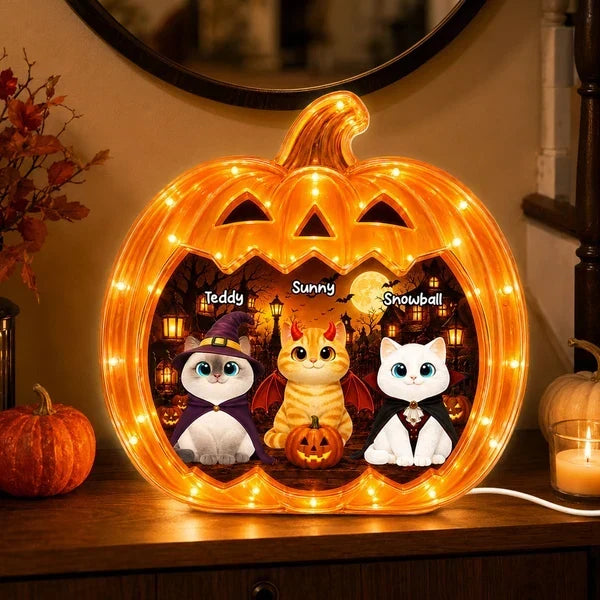 Custom Spooky Pumpkin Cats Light Box