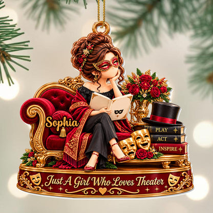 Just A Girl Who Loves Theater With Masks And Books - Personalized Custom Acrylic Ornament, Christmas Gift - JBS434_ACO