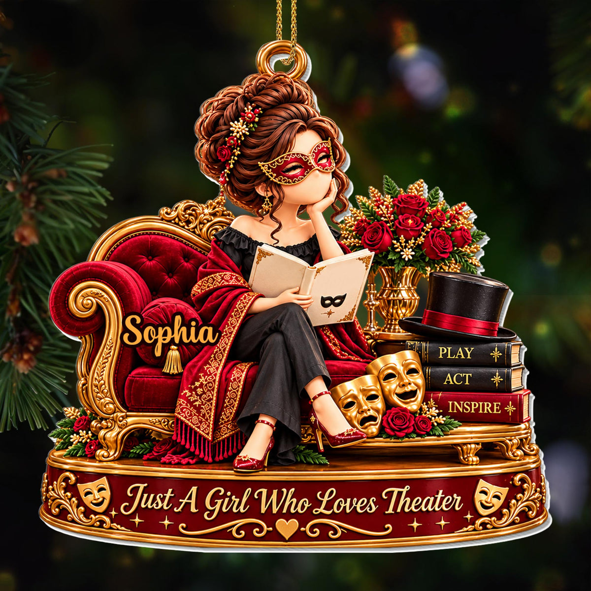 Just A Girl Who Loves Theater With Masks And Books - Personalized Custom Acrylic Ornament, Christmas Gift - JBS434_ACO