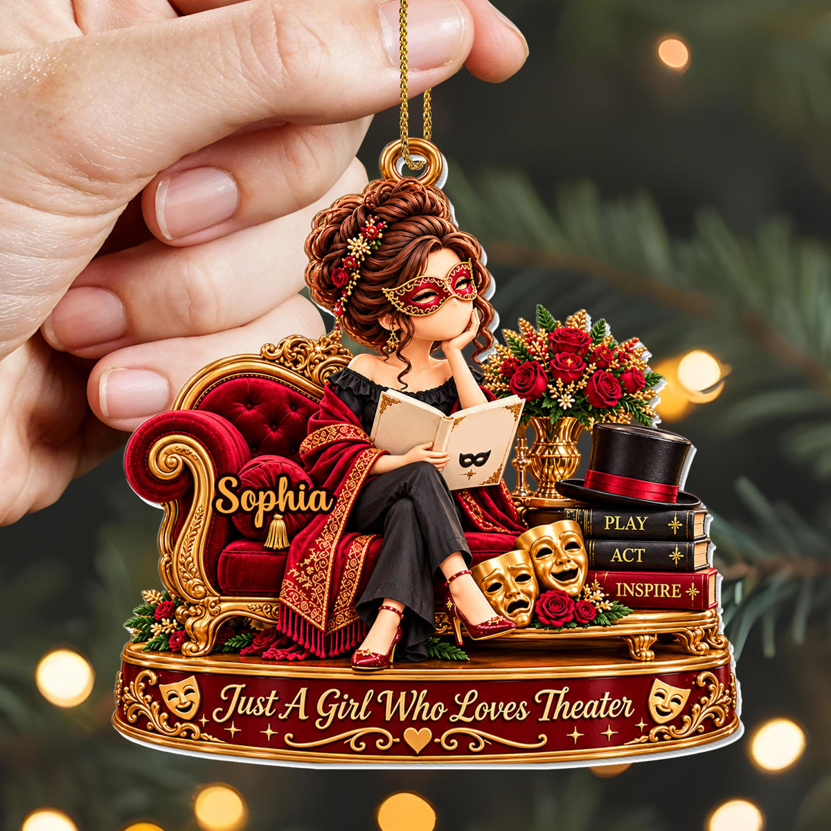 Just A Girl Who Loves Theater With Masks And Books - Personalized Custom Acrylic Ornament, Christmas Gift - JBS434_ACO