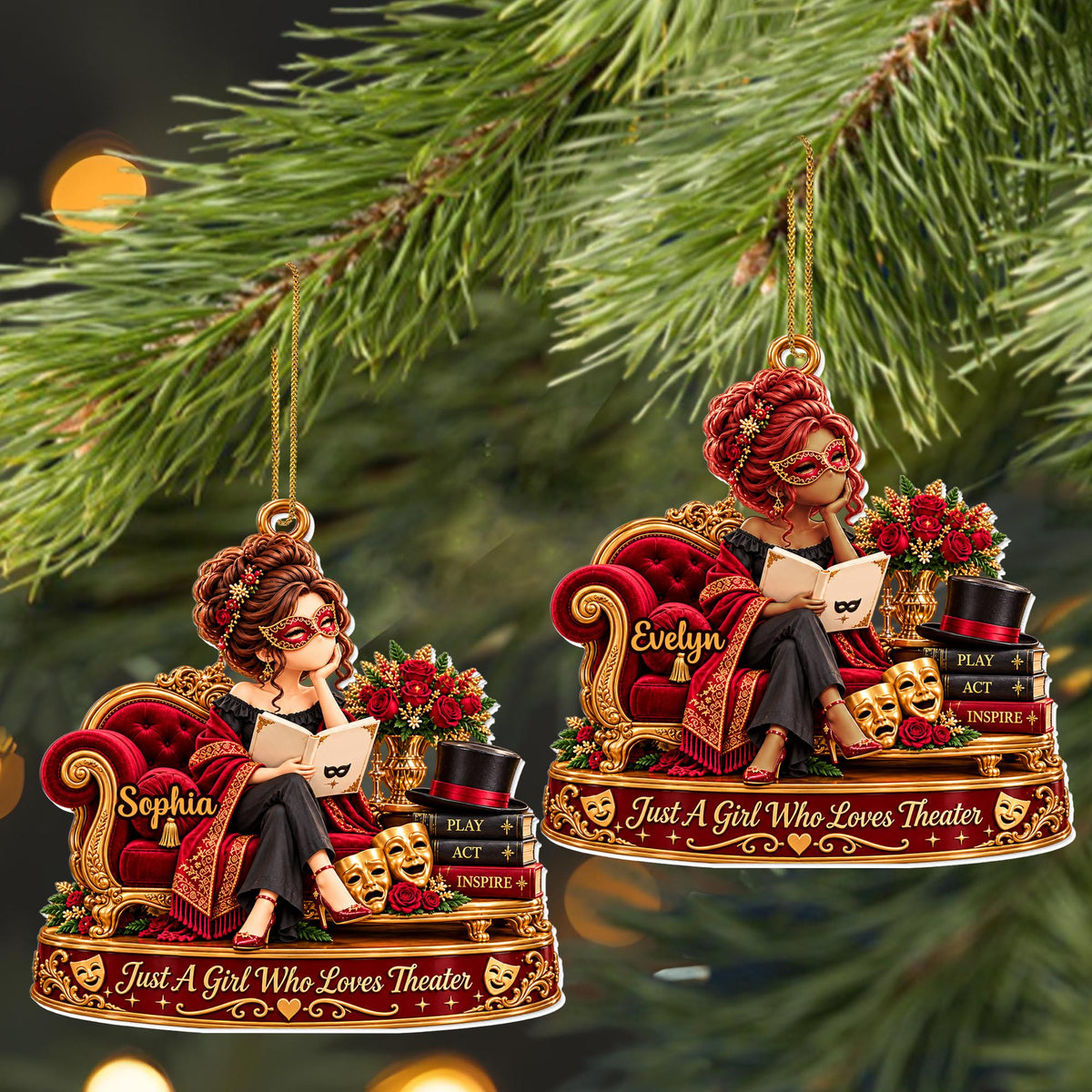 Just A Girl Who Loves Theater With Masks And Books - Personalized Custom Acrylic Ornament, Christmas Gift - JBS434_ACO