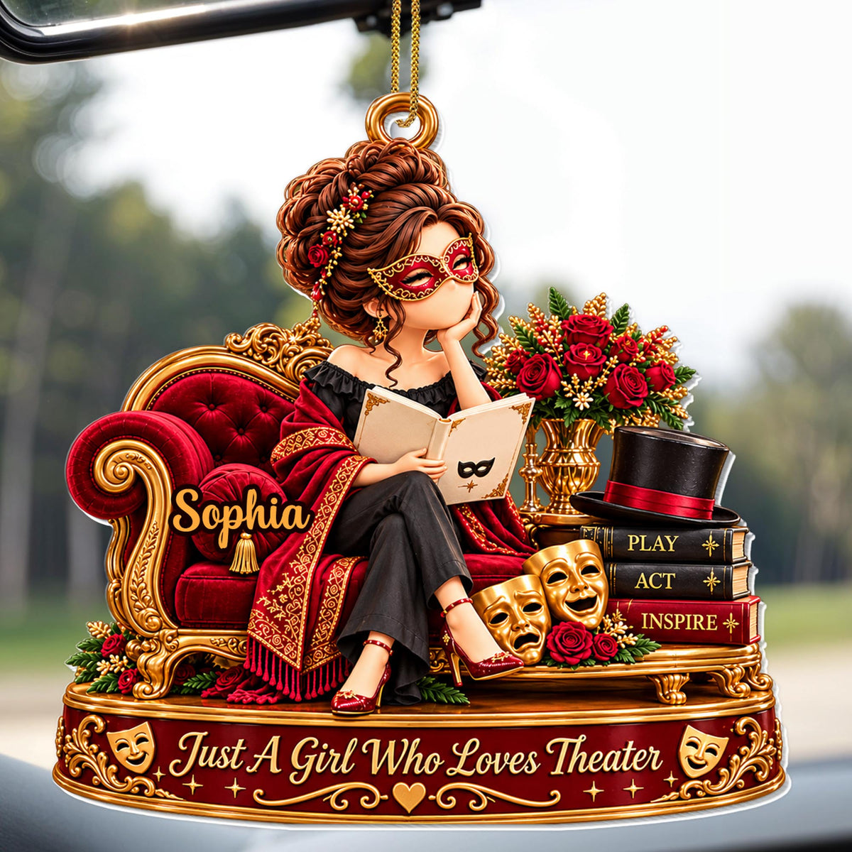 Just A Girl Who Loves Theater With Masks And Books - Personalized Custom Acrylic Ornament, Christmas Gift - JBS434_ACO